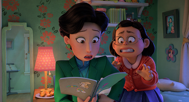 The voices of Sandra Oh and Rosalie Chiang as Ming and Meilin Lee in a scene from 