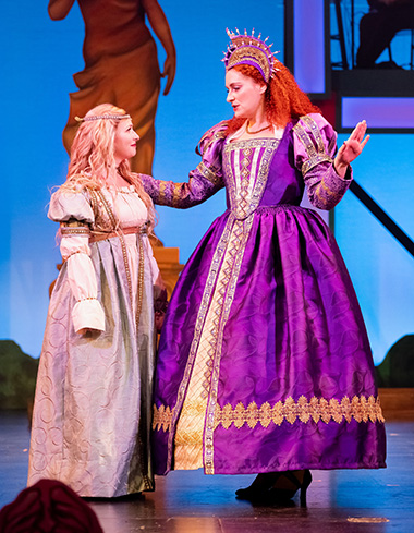 Kristi Rose Mills as Philoclea and Sabrina Lynn Gore as Gynecia in Slow Burn Theatre's Company's