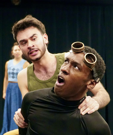 Imran Hylton, Roberto Chiriboga and Sofia Sanabria rehearse for Area Stage Company's production of 