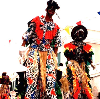 Moko Jumbies have been in the Virgin Island's cultural heritage for over 200 years and can be traced to Africa as far back as the 13th and 14th centuries. They are viewed as symbols of history, culture, and heritage. They'll perform as part of this weekend's DanceAfrica Miami festival. (Photo courtesy of USVI Mocko Jumbie)