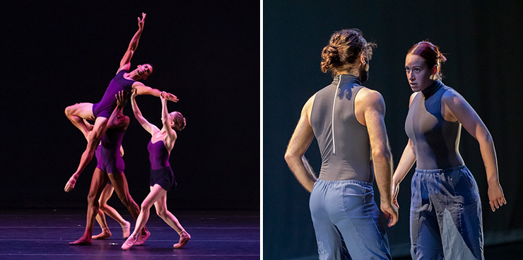 LEFT: Dimensions Dance Theatre, Smallest Orbits. Photo by Joe Gato. RIGHT: Miami Movement Collective, Rinne Tensei, and, from left Rafael Luis Ruiz-Del-Vizo and Stephanie Perez. Photo by Richard Calmes