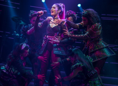 Didi Romero as Katherine Howard (center) in The North American SIX Aragon Tour. (Photo by Joan Marcus.)