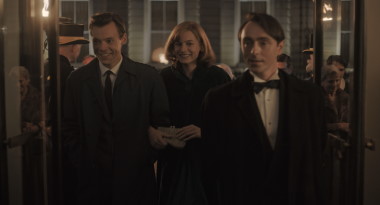 Harry Styles, Emma Corrin and David Dawson in a scene from 