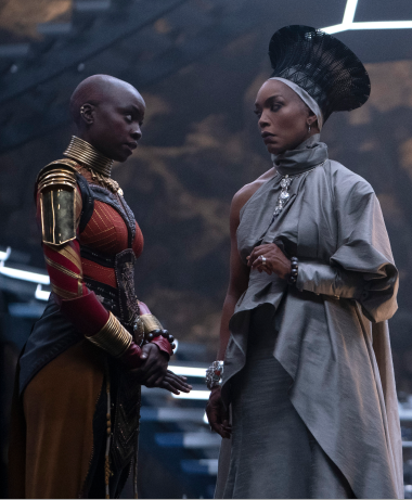 Danai Gurira and Angela Bassett in a scene from 