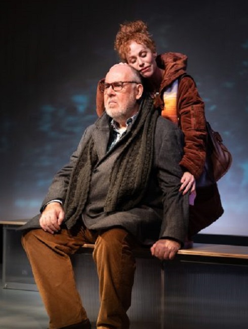 Strangers on a train: Georgie Burns (Margery Lowe) and Alex Priest (Colin McPhillamy) in GableStage's 
