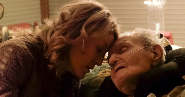 Ondi Timoner and her 92-year-old father, Eli, during his final days in a scene from the documentary “Last Flight Home.” (Photo courtesy of MTV Documentary Films)