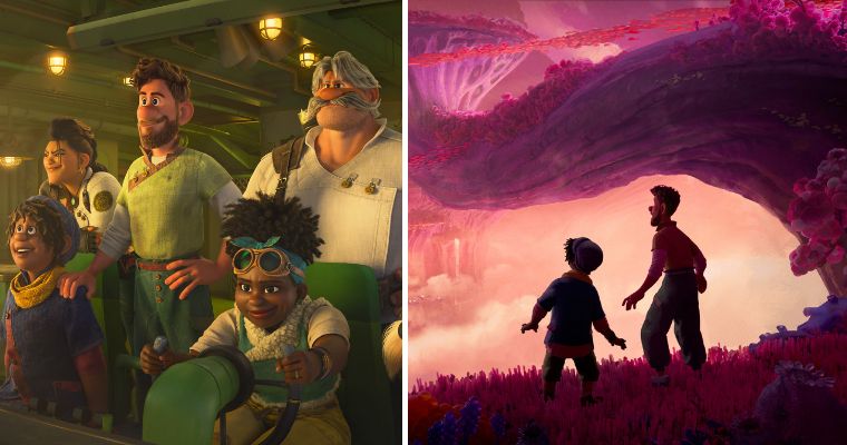 LEFT: The voices of Jaboukie Young-White, Lucy Liu, Jake Gyllenhaal, Gabrielle Union and Dennis Quaid in a scene from