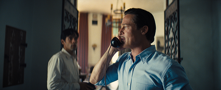 Diego Calva and Brad Pitt in a scene from