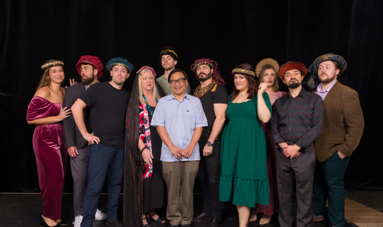 Michael Ching, composer and conductor, with the cast of Florida Grand Opera's 