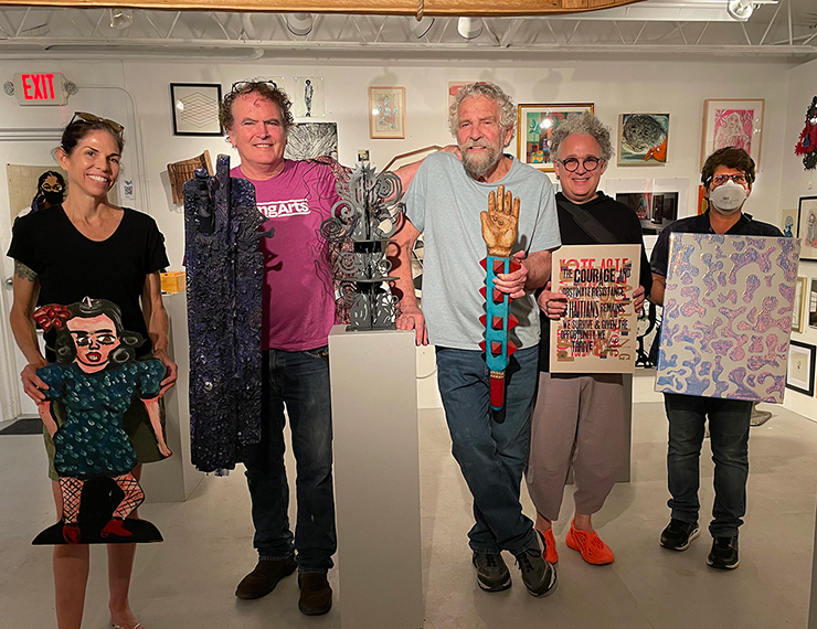 Kristen Thiele holding Tomata Du Plenty piece, Robert Chambers with Gary Moore, (Charo Oquet on pedestal), Robert Thiele with Damian Rojo, Dimitry Said Chamy with Tom Virgin and Laurencia Strauss with Camisha Cedartree. (Photo from Bridge Red Studios)