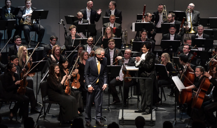 South Florida Symphony's composer-in-residence John Gottsch takes a bow following the performance of his work 