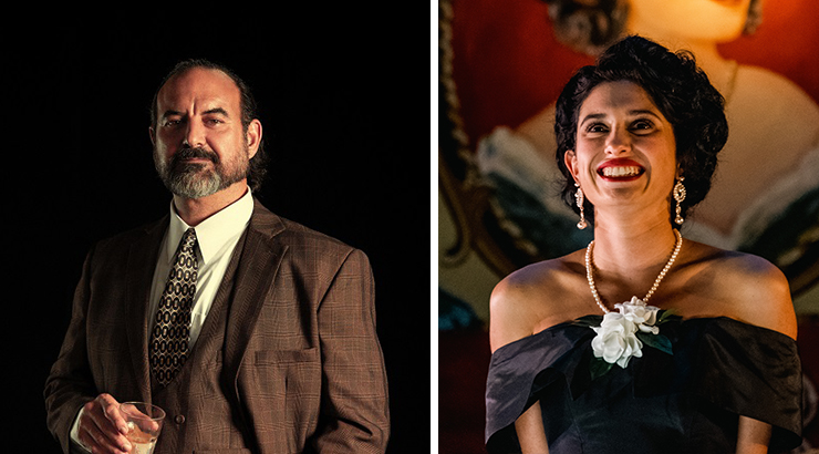 LEFT: Factory co-owner Santiago, played by Serafin Falcon (Photo by Camilo Buitrago Gil) / RIGHT: Andrea Ferro is Marela in Miami New Drama's 20th anniversary production of 