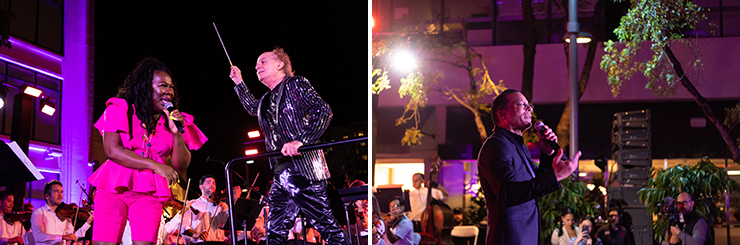 LEFT: Gail Seay, Eduardo Marturet and the orchestra. RIGHT: Singer Jon Secada. (Photos by Jordan Braun)