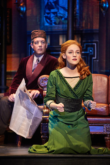 Madeline Powell as Eliza Doolittle (foreground) and John Adkison as Colonel Pickering (background) in The National Tour of 