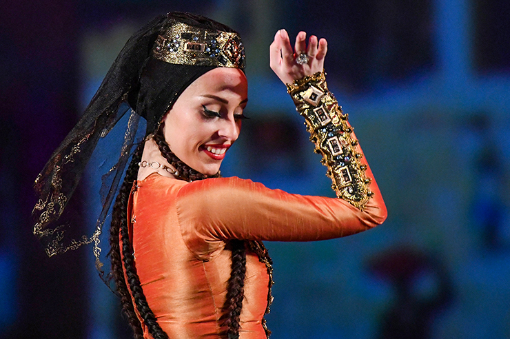 Nino Cekurashvili in the Old Tbilisi Mukhambazi Dance. (Photo courtesy of the Royal National Dance Company)