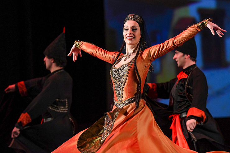 Nino Chekyrashvili in Mukhambazi Dance. (Photo courtesy of Royal National Dance Company)