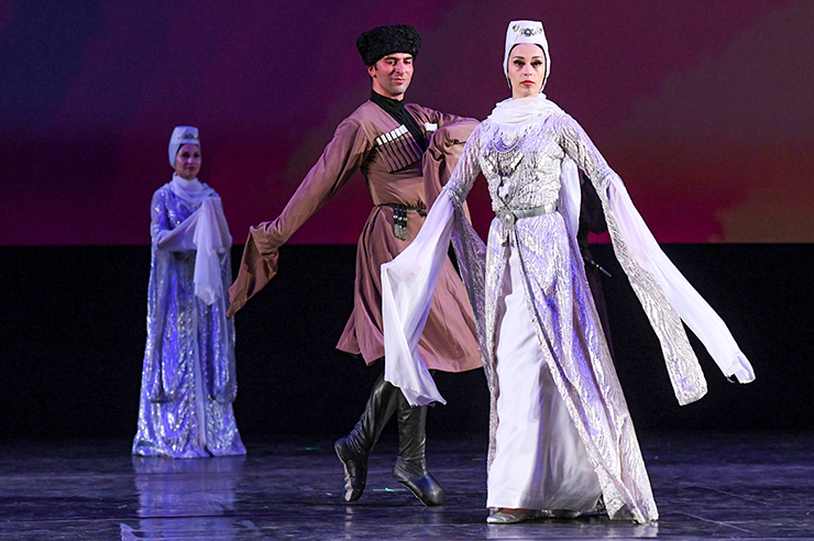 Irakli Gakharia Ketevan Chikhladze in Ossetian Dance. (Photo courtesy of Royal National Dance Company)