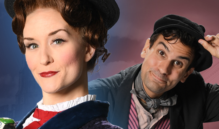 Melissa Whitworth and Adam Biner as Mary Poppins and Bert in Slow Burn Theatre's 