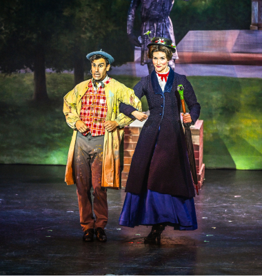 Adam T. Biner portrays Bert while Melissa Whitworth steps into the title role as Mary Poppins in Slow Burn Theatre's production at the Broward Center. (Photo by Larry Marano)