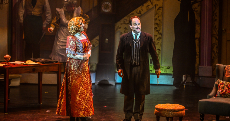 Matthew W. Korinko as George Banks, right, and April Strelinger as Winfred, in Slow Burn Theatre's 