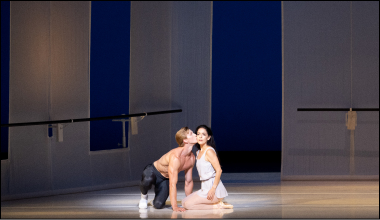 Miami City Ballet Principal Soloist Chase Swatosh kisses Principal Katia Carranza in