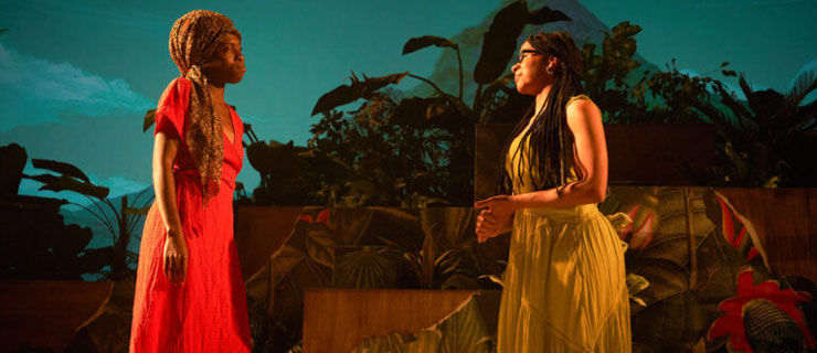 Tante Ilyana (Charlene Francois) meets Edwidge Danticat (Andrea Patterson) in a scene from Miami New Drama's production of