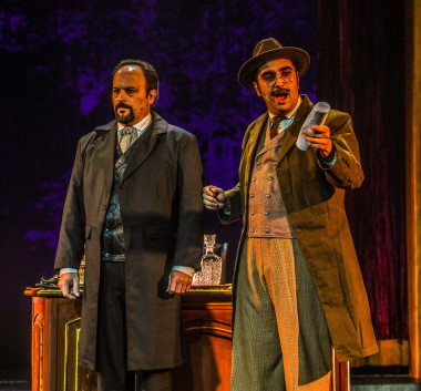 Joseph Pulitzer (Matthew Korinko, left) appears in a scene with Governor Theodore Roosevelt (Michael Materdomini). (Photo by Larry Marano)