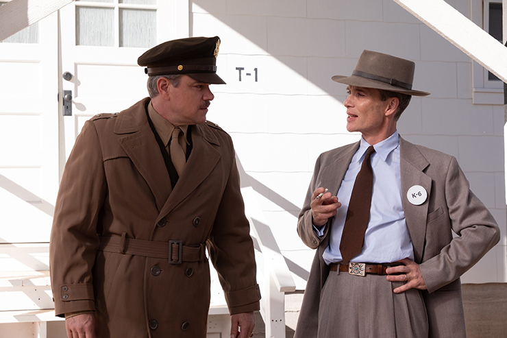 Matt Damon as Leslie Groves and Cillian Murphy as J. Robert Oppenheimer in a scene from