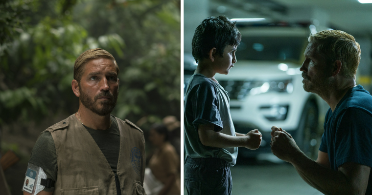 Left, Jim Caviezel as Tim Ballard in a scene from 
