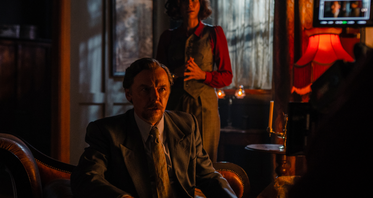 Simon Pegg as Nandor Fodor and Minnie Driver as Anne in a scene from