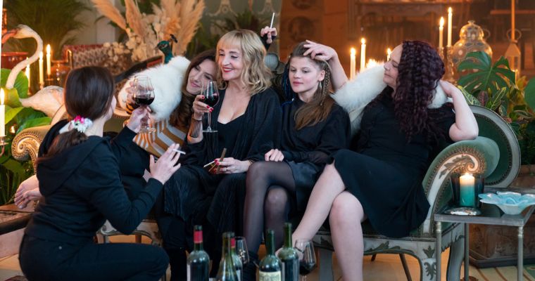 Laure Calamy as Stephane, Doria Tilllier as George, Dominique Blanc as Louise, Suzanne Clement, Celeste Brunnquell as Jeanne, and Veronique Ruggia Saura as Agnes in a scene from 