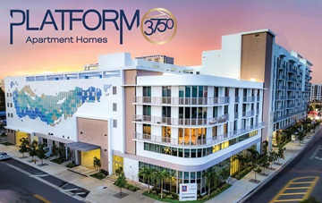 A rendering of Platform 3750, a mixed-use project in West Coconut Grove. Mette Tommerup's mural can be seen on the side.