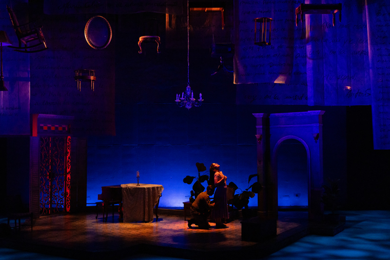 The set design speaks to the starkness of the play's surroundings in Nilo Cruz's “Two Sisters and a Piano” at Miami New Drama. (Photo by Morgan Sophia Photography)