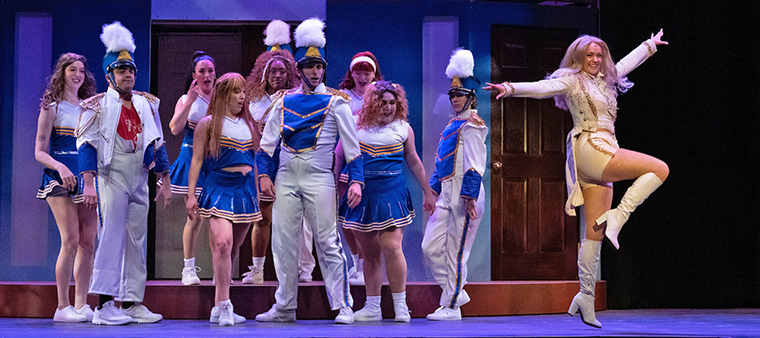 Becca Andrews as Elle Woods with the ensemble in Actors' Playhouse production of 