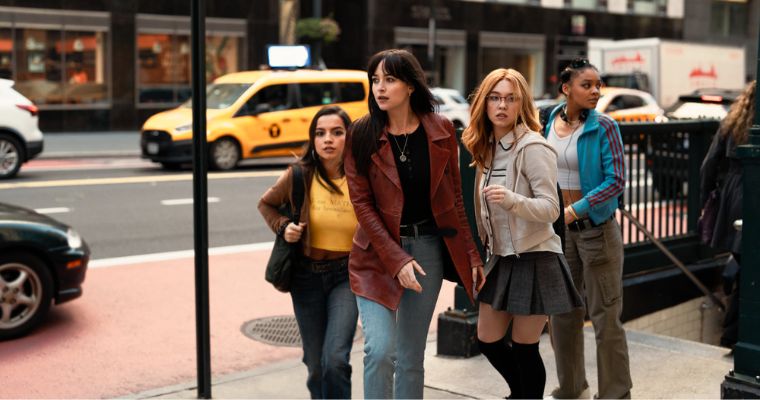 Isabela Merced as Anya Corazon, Dakota Johnson as Cassandra Webb, Sydney Sweeney as Julia Cornwall and Celeste O'Connor as Mattie Franklin in a scene from 
