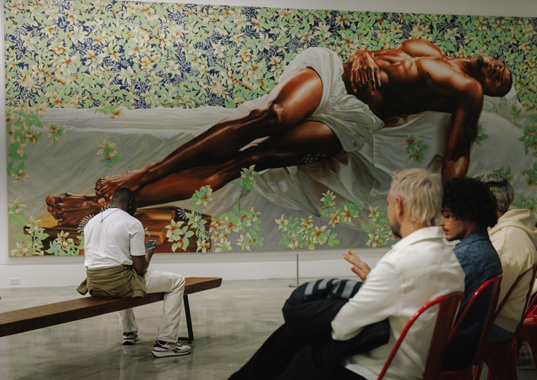Jovon Jacobs is dwarfed by the triumphant Kehinde Wiley's 