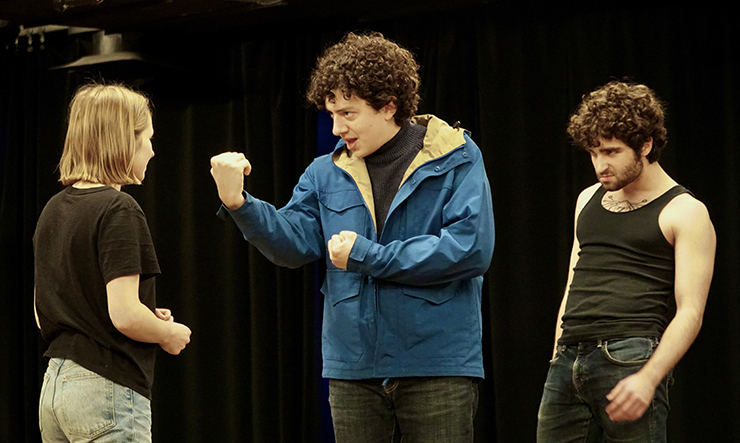 Hallie Walker receives direction from ASC Artistic Director Giancarlo Rodaz as Luke Surretsky stands in character.