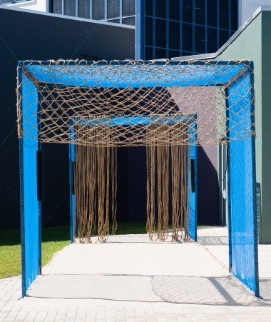 Alexandra Fields O'Neale's sound art installation, “Bound/Unbound,” in the courtyard of the Museum of Contemporary Art North Miami (MOCA). (Photo courtesy of MOCA)