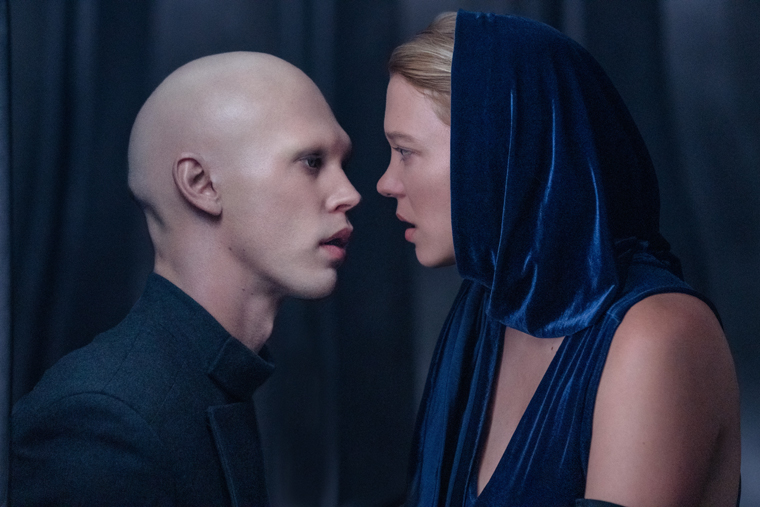 Austin Butler as Feyd-Rautha Harkonnen and Léa Seydoux as Lady Margot Fenring in a scene from 