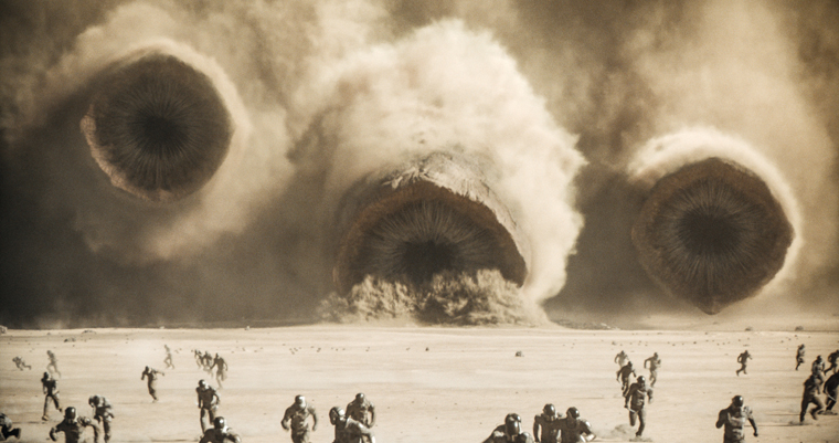 Three of Arrakis' sandworms in a scene from 