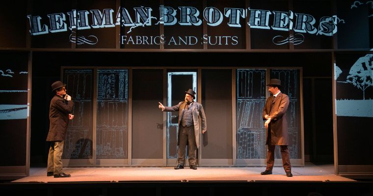 From left, Mark H. Dold, James Zannelli, and Brandon Morris are the Lehman Brothers in GableStage's 