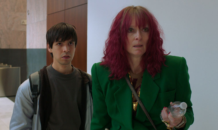 Julio Torres as Alejandro and Tilda Swinton as Elizabeth in a scene from