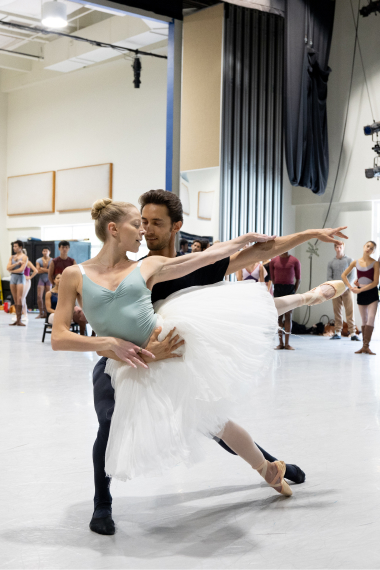 Dawn Atkins and Stanislav Olshanskyi rehearsing