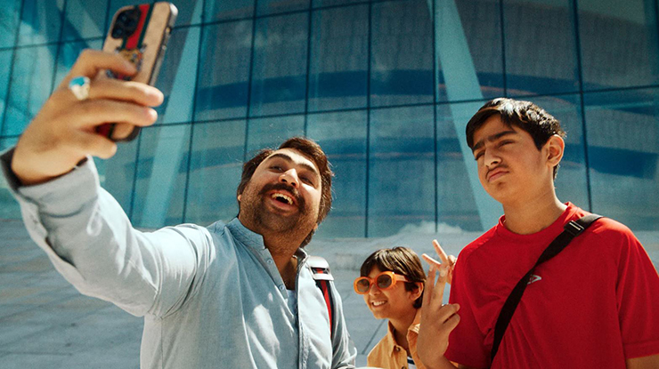 Asim Chaudhry as Uncle Ji, Liza Haider as Alia and Ahmed Mohammed as Mahmoud in a scene from