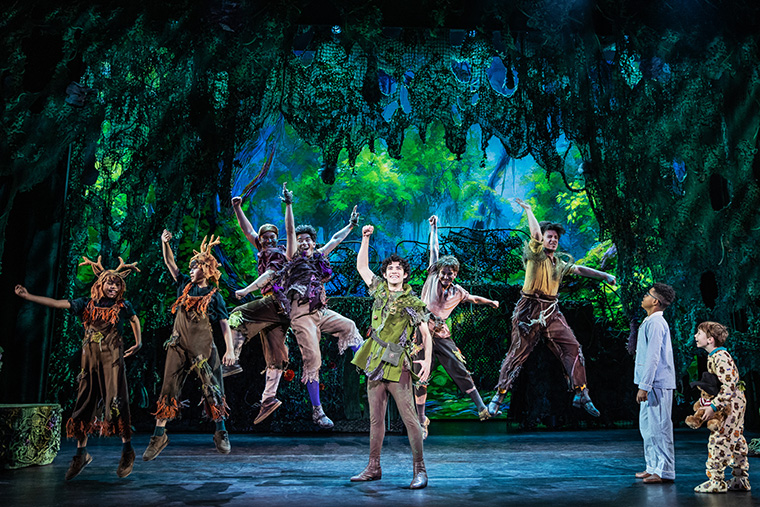 Nolan Almeida as Peter Pan and the cast of the national touring company coming to the Adrienne Arsht Center from Tuesday, May 7 through Sunday, May 12. (Photo by Matthew Murphy)