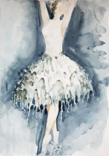 Artist Michele Oka Doner's costume design for the character Helena, a painted, beaded, and appliqued creation representing marine shapes and surfaces for Miami City Ballet's