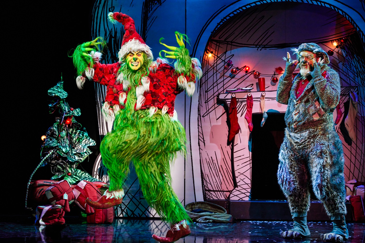 James Schultz as The Grinch and W. Scott Stewart as Old Max in the touring Company of Dr. Seuss'