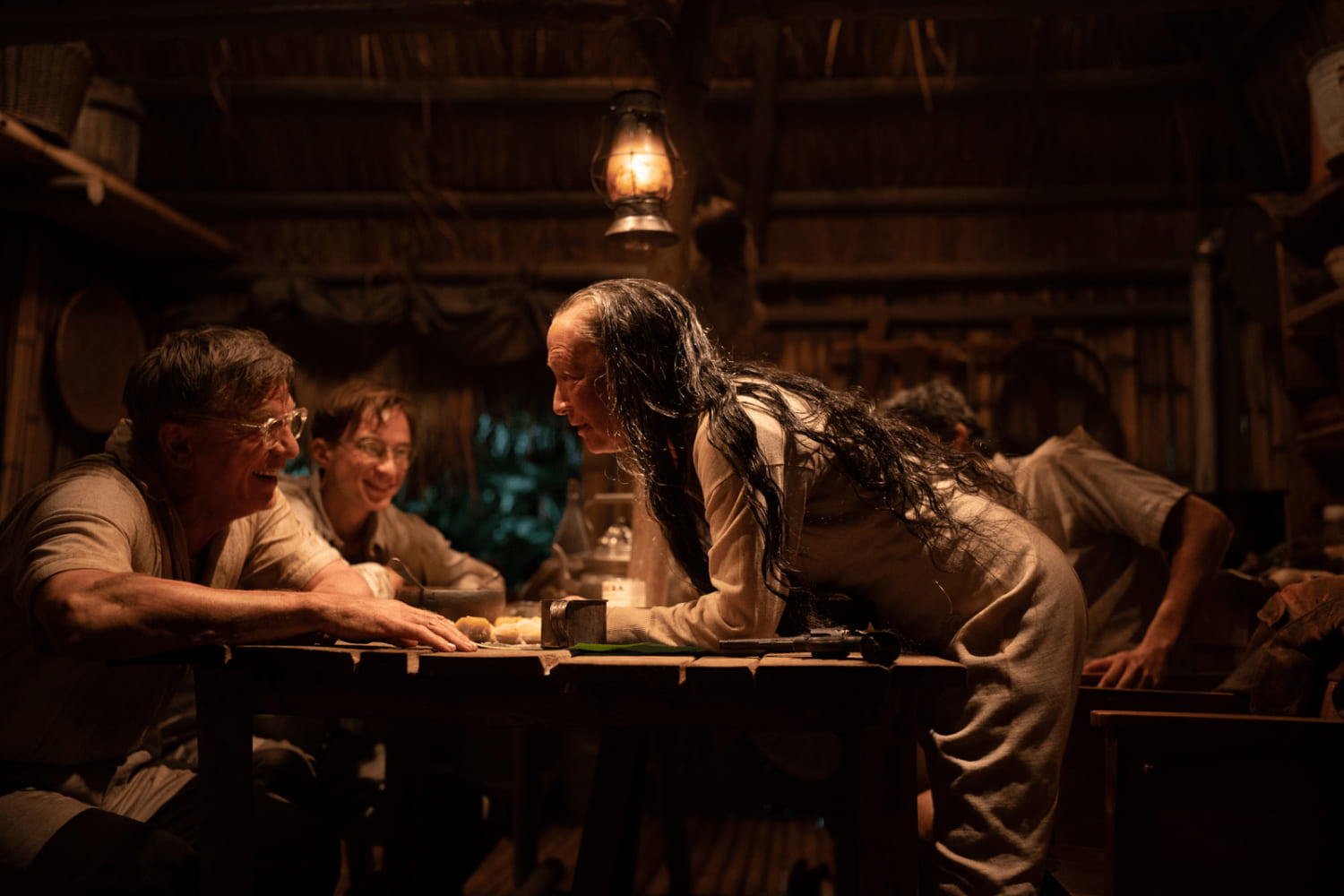 Daniel Craig as William Lee, Drew Starkey as Eugene Allerton and Lesley Manville as Dr. Cotter in a scene from