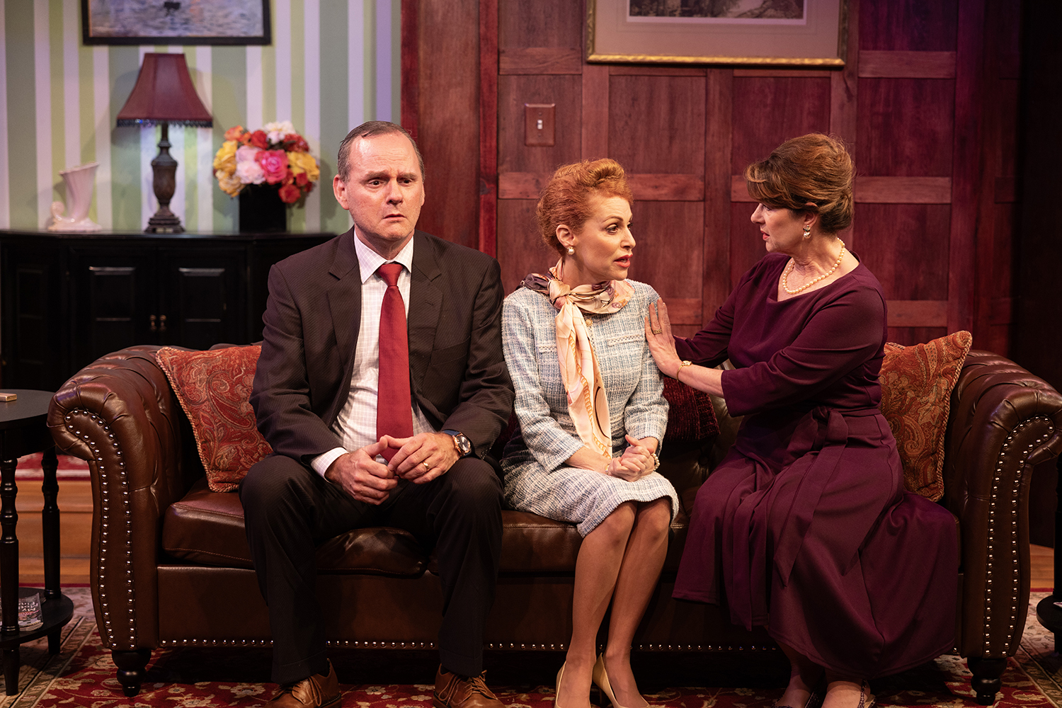 Christopher Dreeson, Margery Lowe, and Patti Gardner in a tense moment from