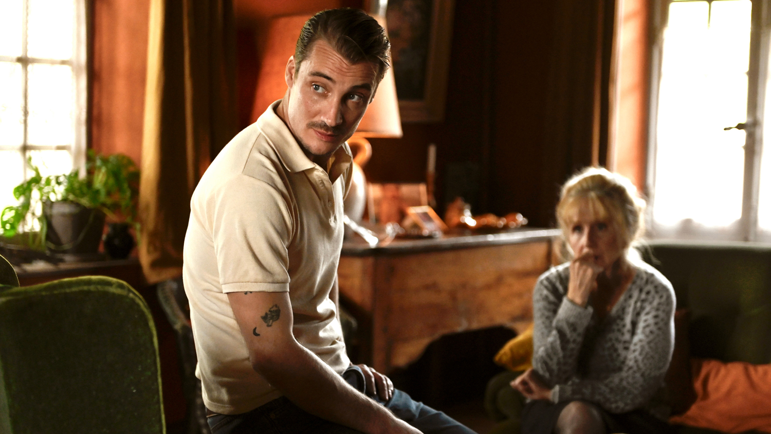 Pierre Lottin as Vincent Perrin and Hélène Vincent as Michelle Giraud in a scene from